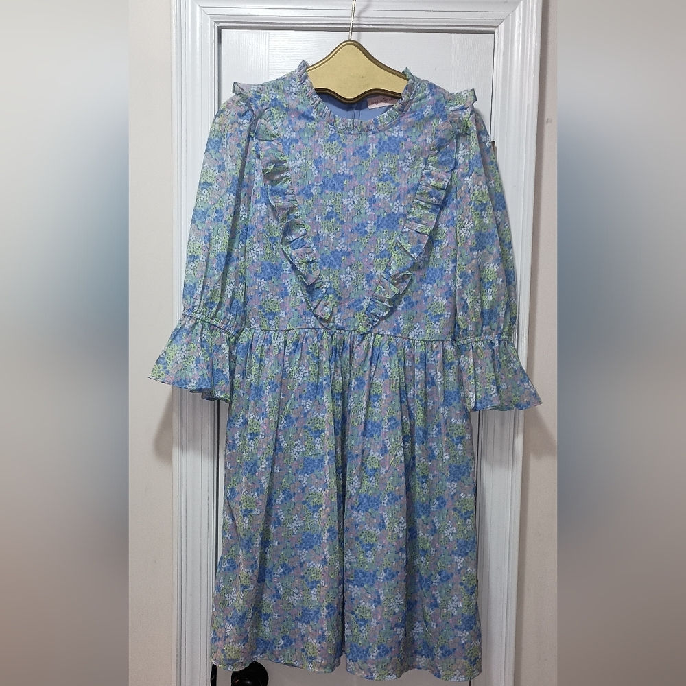 Ivy City Co Blue Pink Floral Flowy Dress Size 8